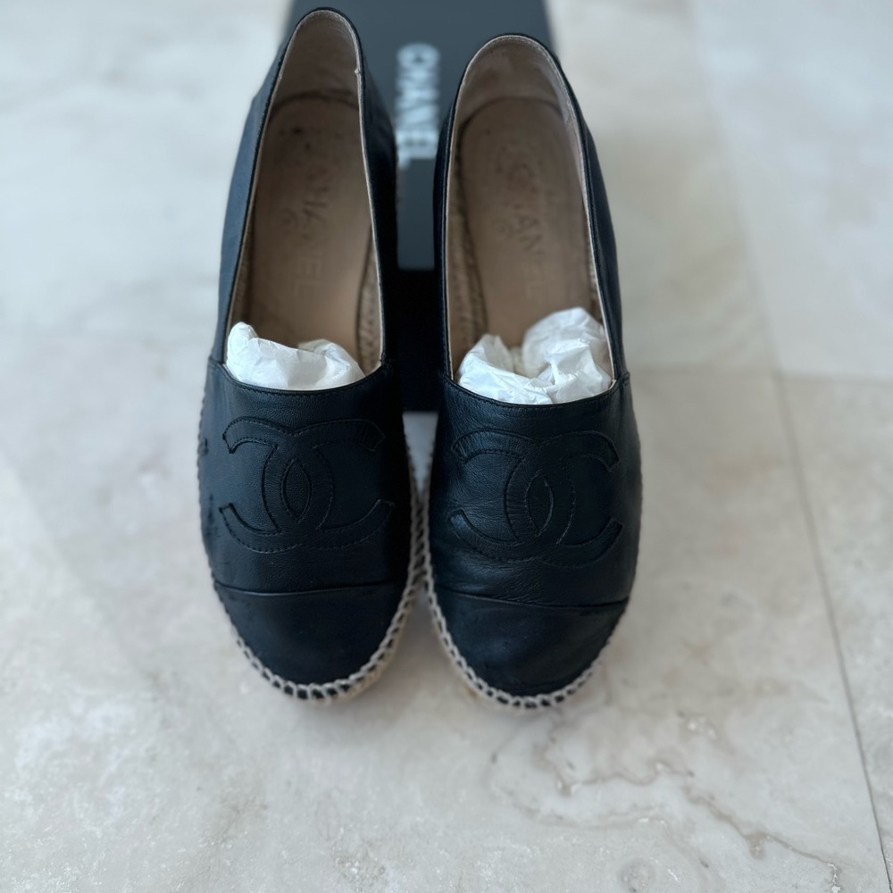 Chanel Black Espadrille Flats